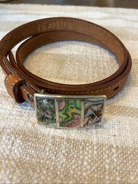 Alpaca silver and abalone shell inlay belt buckle with leather belt